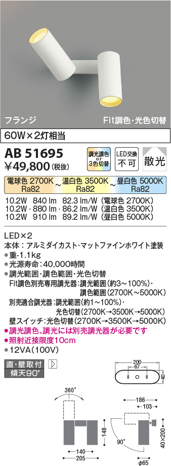 コイズミ照明 LED防雨型ブラケット(白熱球60W相当)電球色 AU40257L - 1