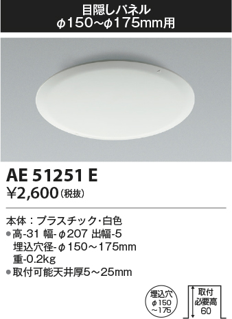 AE51251E | 照明器具 | 目隠しパネル φ150～φ175mm用コイズミ照明 照明 