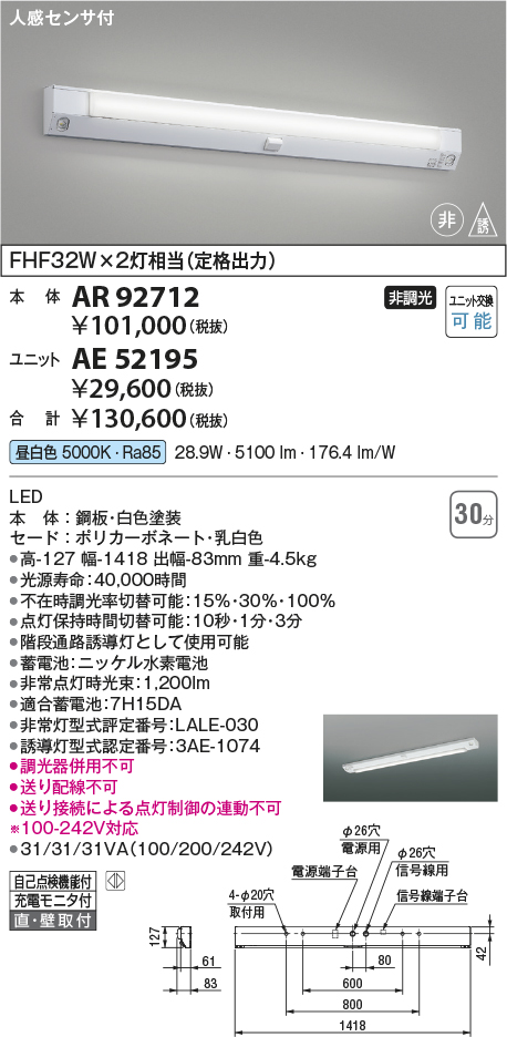 コイズミ照明 AR92712 照明器具 人感センサ付き非常・誘導灯 ※別売対応