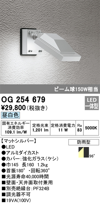 はこぽす対応商品】 OG254707P1 オーデリック 人感センサー付 屋外用LEDスポットライト ミディアム配光 13.9W 昼白色 