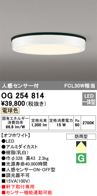 OG254814 | 照明器具 | エクステリア 人感センサー付軒下用LED小型
