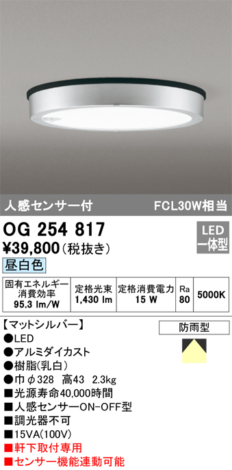 OG254817 | 照明器具 | エクステリア 人感センサー付軒下用LED小型