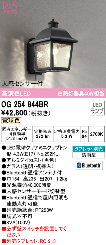 ODELIC オーデリック R15クラス2  高演色LEDエクステリアポーチライト[別売センサー対応][白熱灯器具40W相当][電球色][ブラック][防雨型]OG254432LC1 屋外照明