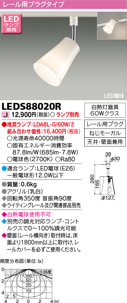 LEDS88020R | 照明器具 | LED電球 スポットライトレール用プラグタイプ