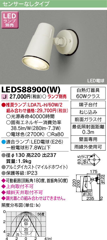 東芝 LEDアウトドアスポットライト 屋外ブラケット ブラック LEDランプ別売り - 1