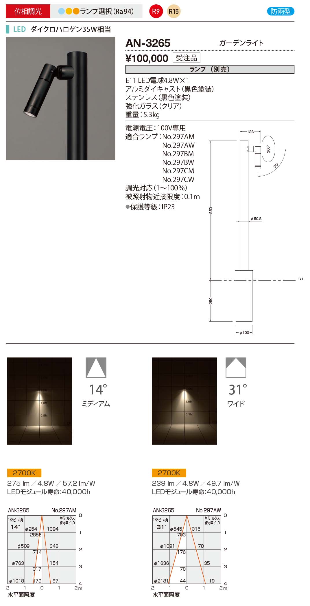 AN-3265 照明器具 山田照明 照明器具 屋外照明エクステリア LEDスポットライト コンパクトスポット 35  Rfダイクロハロゲン35W相当 ガーデンライト防雨型 位相調光 ランプ別売 タカラショップ