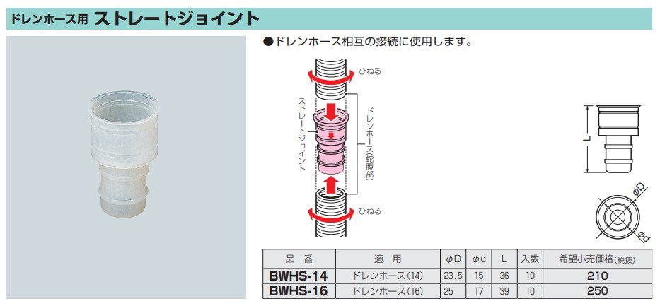 未来工業 電設資材 エアコン配管材ドレンホース用 ストレートジョイントBWHS-14