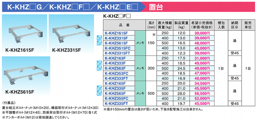 K-KHZ165F VRVキーパー 置台 高さ500mm オーケー器材(ダイキン) エアコン部材 季節・空調家電用アクセサリー