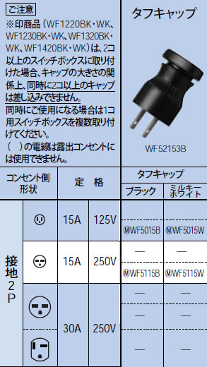 WF5015W | 配線器具・工事用機器 | タフキャップ 接地2P 15A 125V 