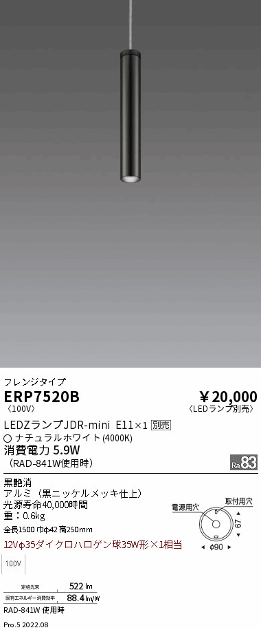 ERP7520B | 施設照明 | LEDZ LAMP ペンダントライト フレンジタイプ