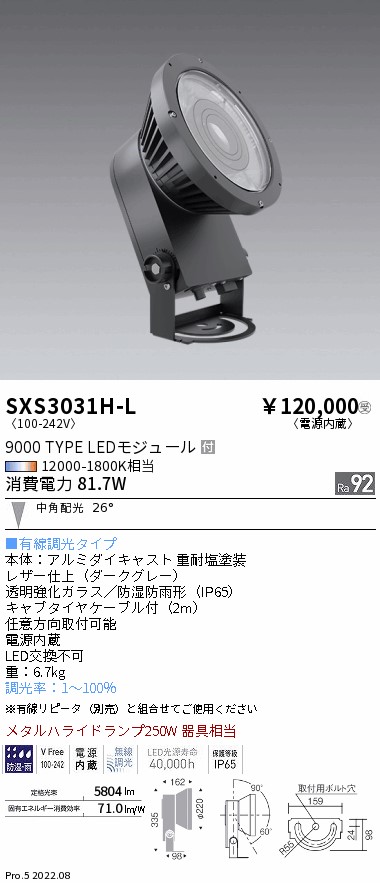遠藤照明 ハイパワースポットライト 屋外用スポットライト ダークグレー LED Synca調色 調光 中角 SXS3031H-L - 1
