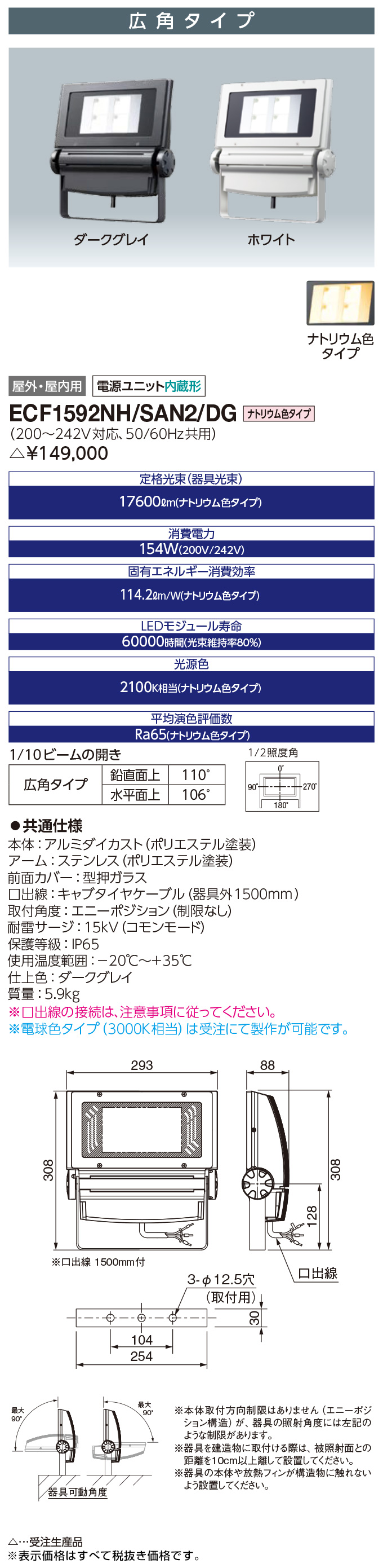 岩崎電気 レディオック フラッド ネオ ECF6040W/NSAN8/DG 昼白色タイプ 60クラス 広角タイプ ダークグレイ 