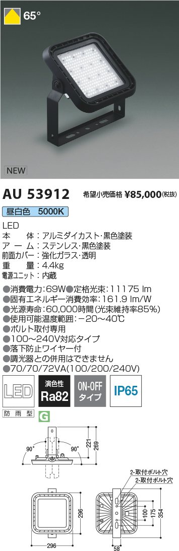 コイズミ照明 コイズミ照明 XU50912 防雨型看板灯 HID35W相当 白色 4000k 色 黒色