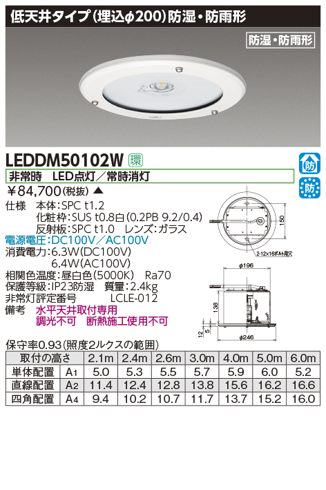 豪華ラッピング無料 東芝 非常用照明器具 LEDDM50102 LED非常灯専用形電源別置φ100