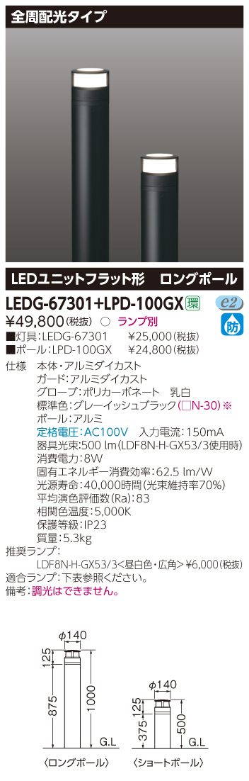 東芝 LEDガーデンライト 全周配光タイプ LEDユニットフラット形 ショートポール  - 1