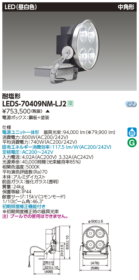 LED投光器MF250中角GB 昼白色 電源ユニット内蔵 LEDS-13901NM-LJ9