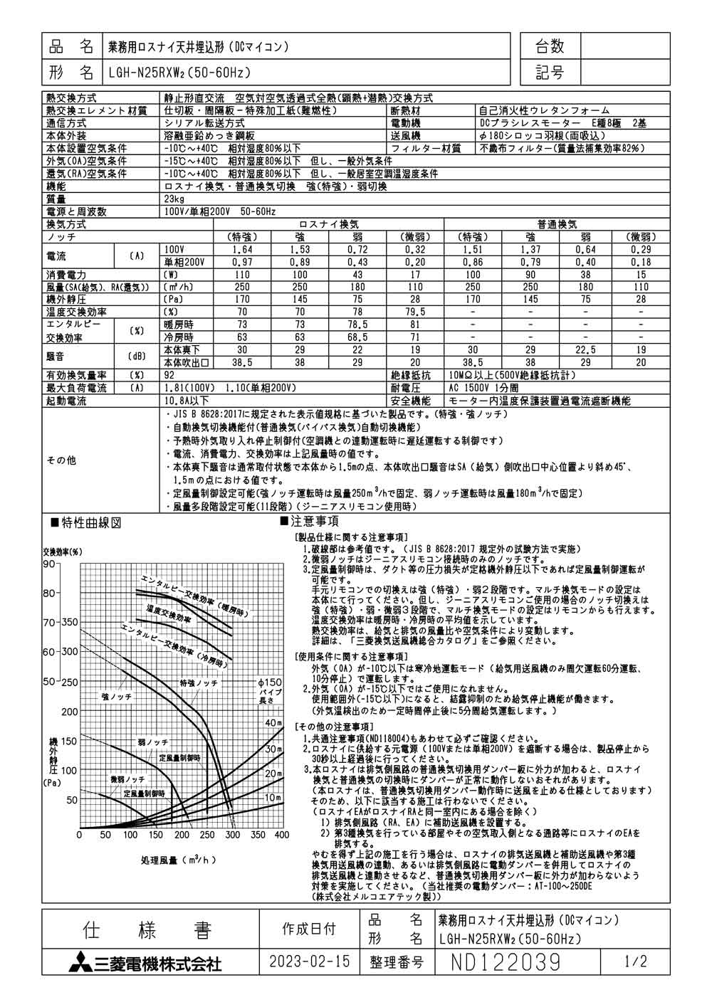 ○LGH-N25RXW2三菱電機 業務用ロスナイ天井埋込形 事務所・テナント