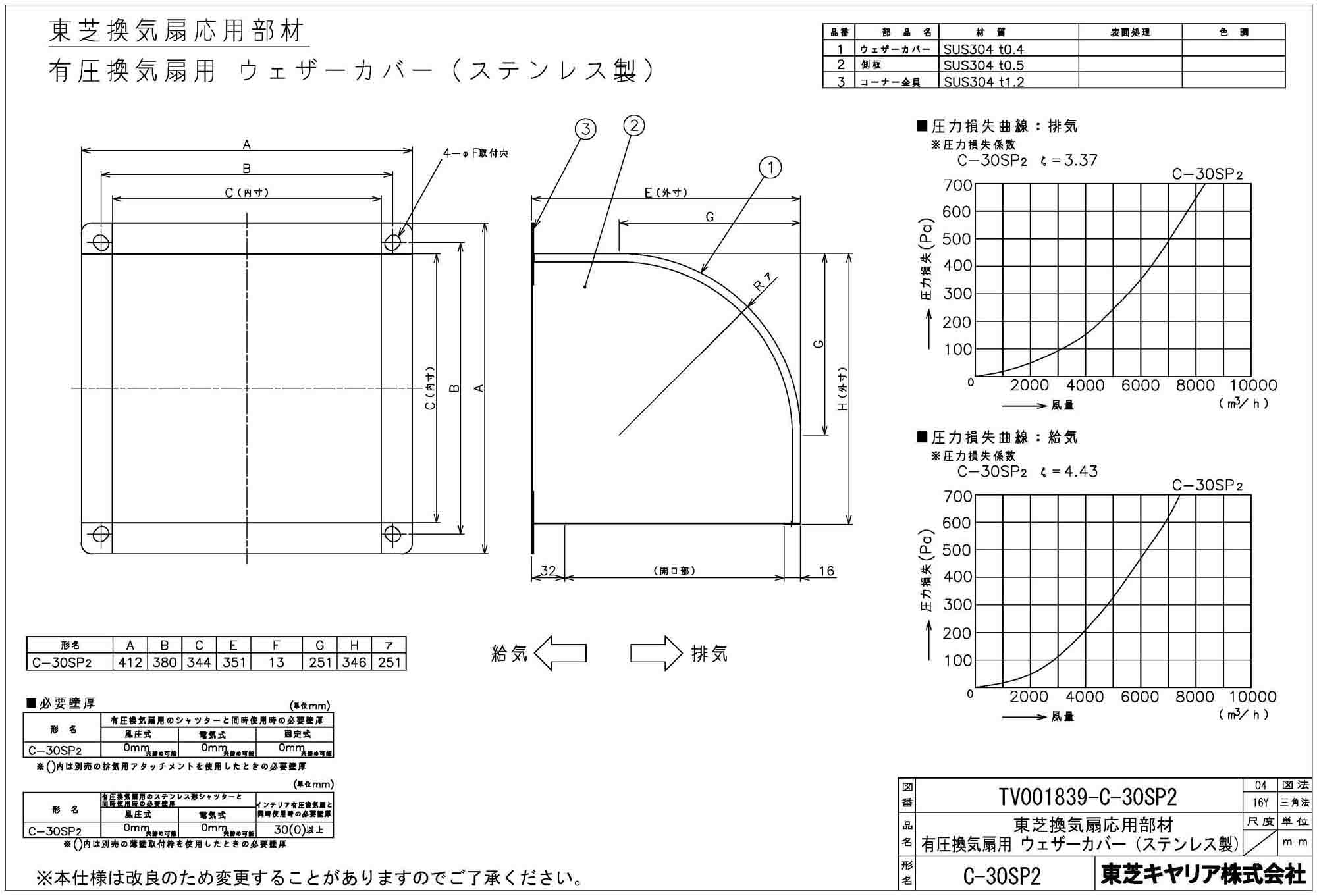 産業用換気扇用別売部品 東芝 TOSHIBA ウェザーカバー C-25SDP2 - 1