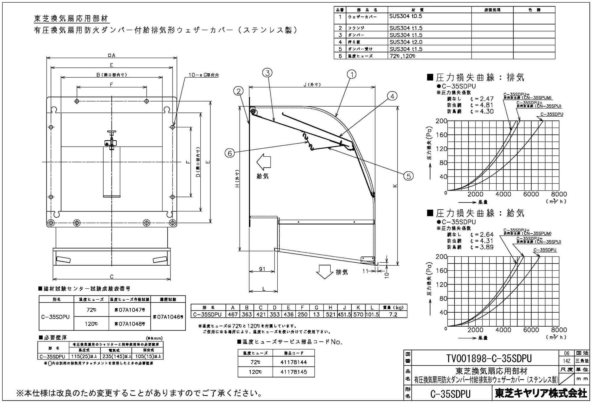 産業用換気扇用別売部品 東芝 TOSHIBA ウェザーカバー C-35SDP2