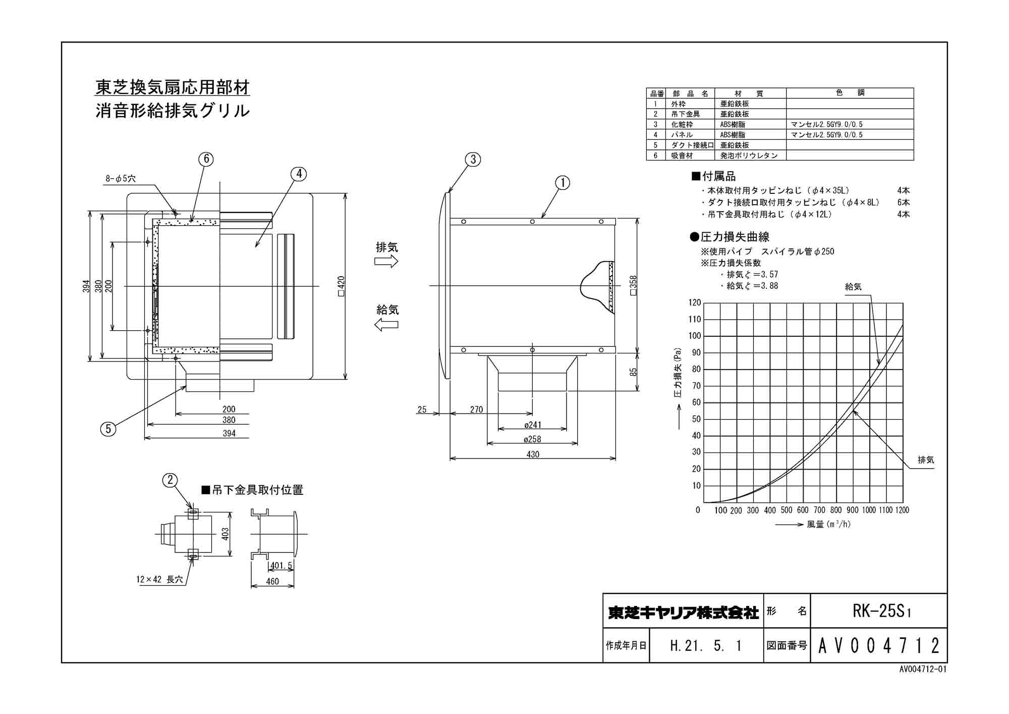 東芝 TOSHIBA ダクト用システム部材 給排気グリル RK-15SF1