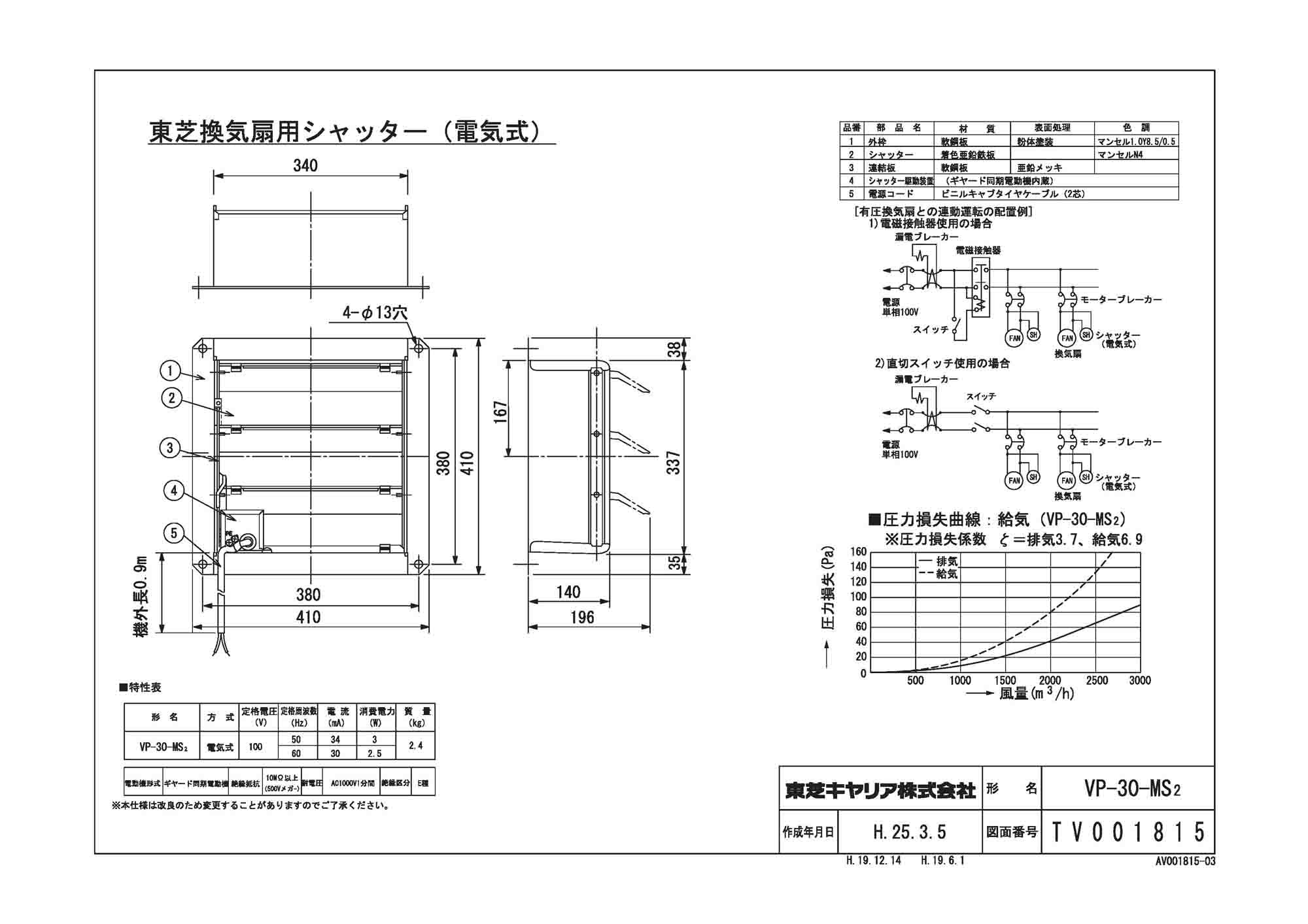 換気扇用部品 東芝 TOSHIBA 産業用換気扇用別売部品 電気式シャッター VP-40-MSS - 1