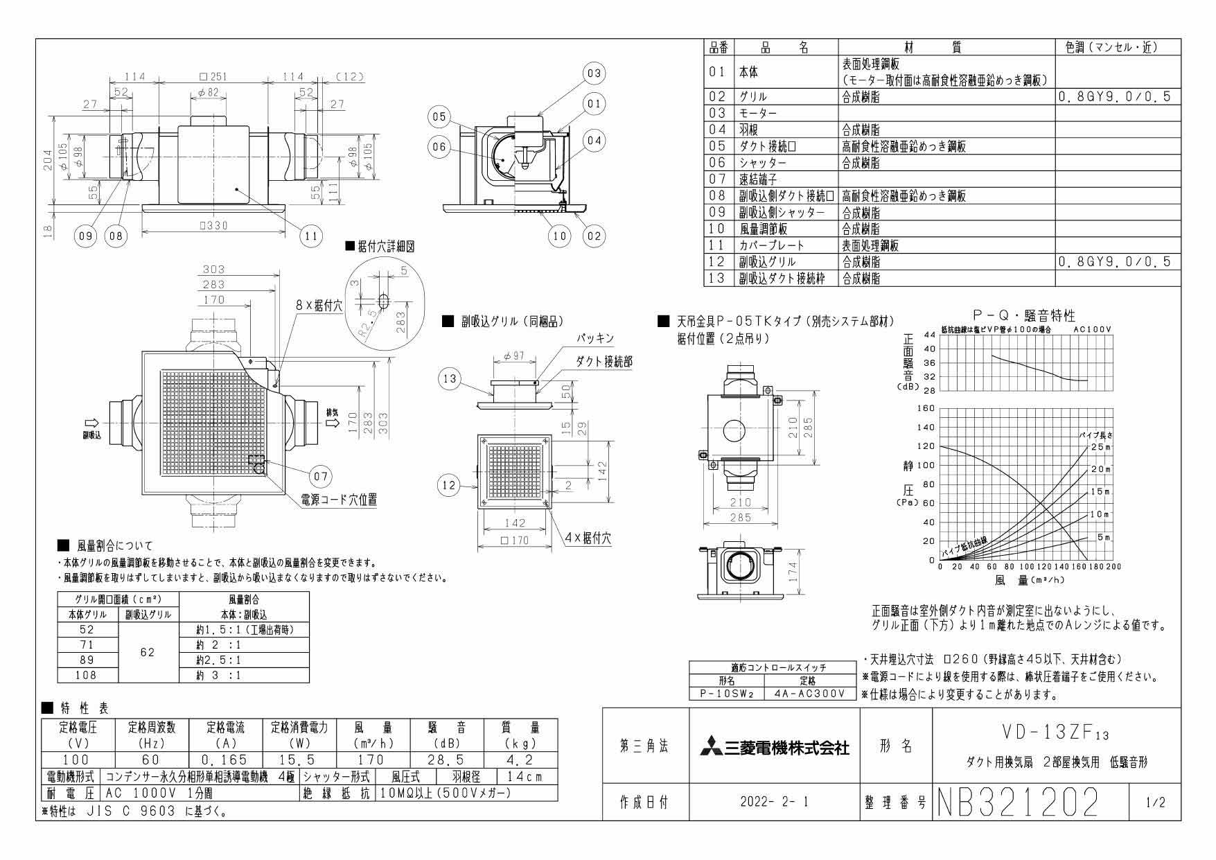 逆輸入 三菱電機 MITSUBISHI ELECTRIC 天井埋込形ダクト用換気扇 サニタリー用 VD-13Z13