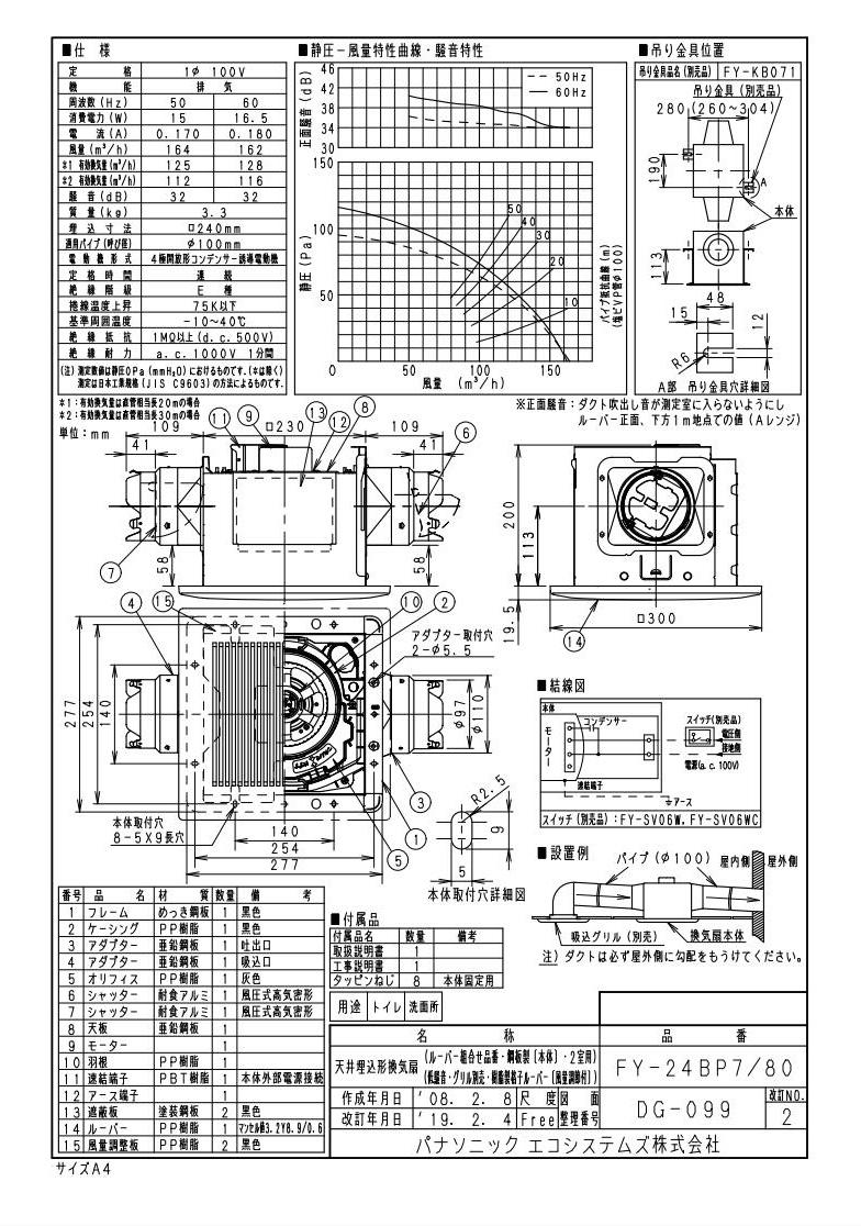 FY-24CDT8 パナソニック 2〜3室用天井換気扇(3段速調付、DCモーター、吸込みグリル2個付)  価格比較