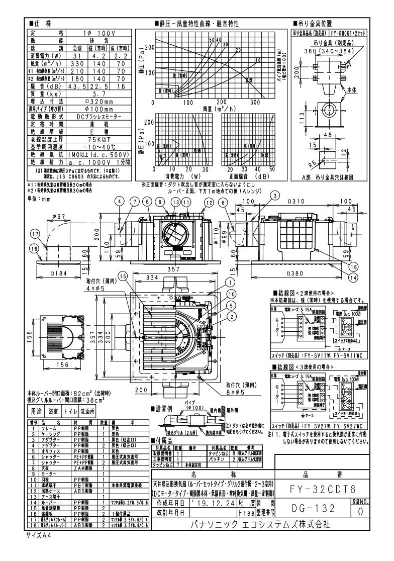 FY-32CDT8 | 換気扇 | パナソニック Panasonic 天井埋込形換気扇＜DC 