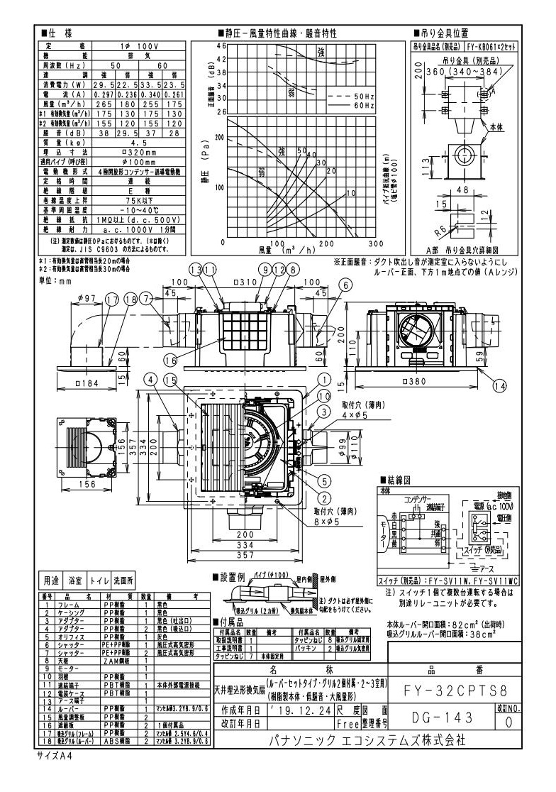 FY-32CPTS8 | 換気扇 | パナソニック Panasonic 天井埋込形換気扇2～3