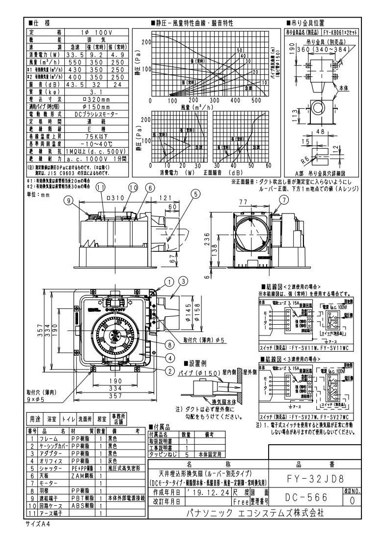 FY-32JD8 | 換気扇 | パナソニック Panasonic 天井埋込形換気扇＜DC 