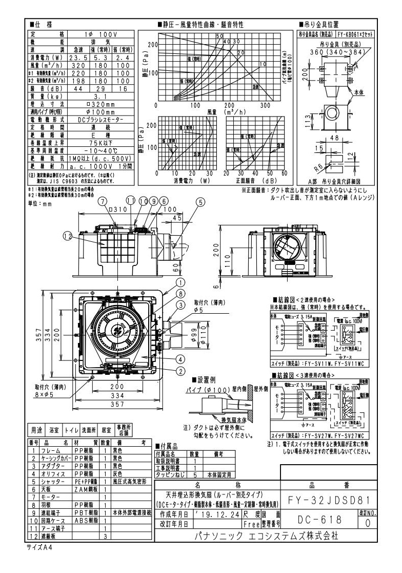 FY-32JDSD81 | 換気扇 | パナソニック Panasonic 天井埋込形換気扇＜DC