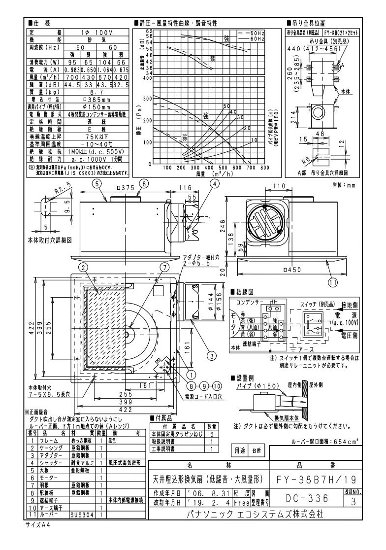 天井埋込形換気扇 ルーバーセット パナソニック Panasonic [FY-27SK7] 大風量形 速調付 低騒音形 - 3
