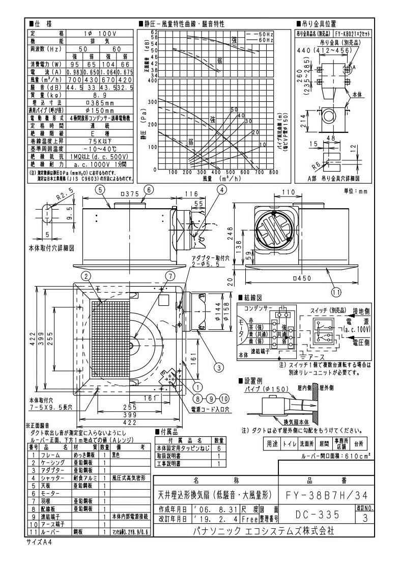 FY-27JD8 93 パナソニック 天井換気扇(3段速調付、DCモーター、リフォーム用ルーバー) - 1