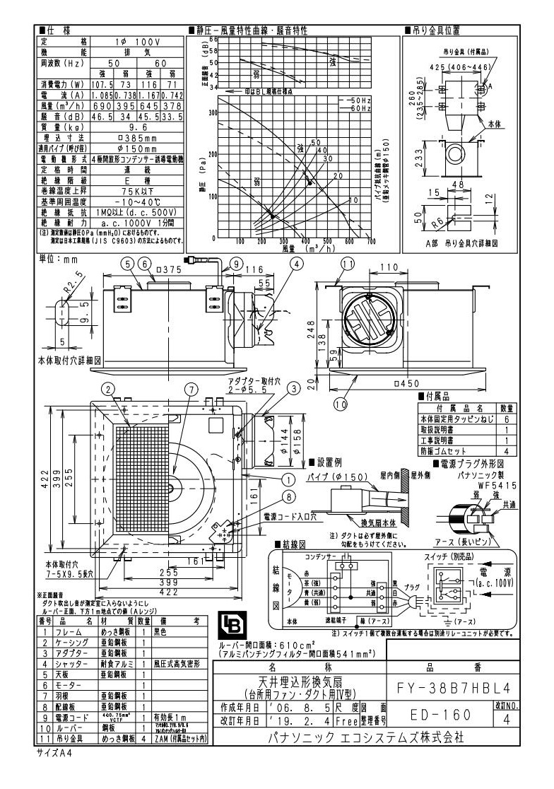 FY-38B7HBL4 | 換気扇 | パナソニック Panasonic 天井埋込形換気扇BL 