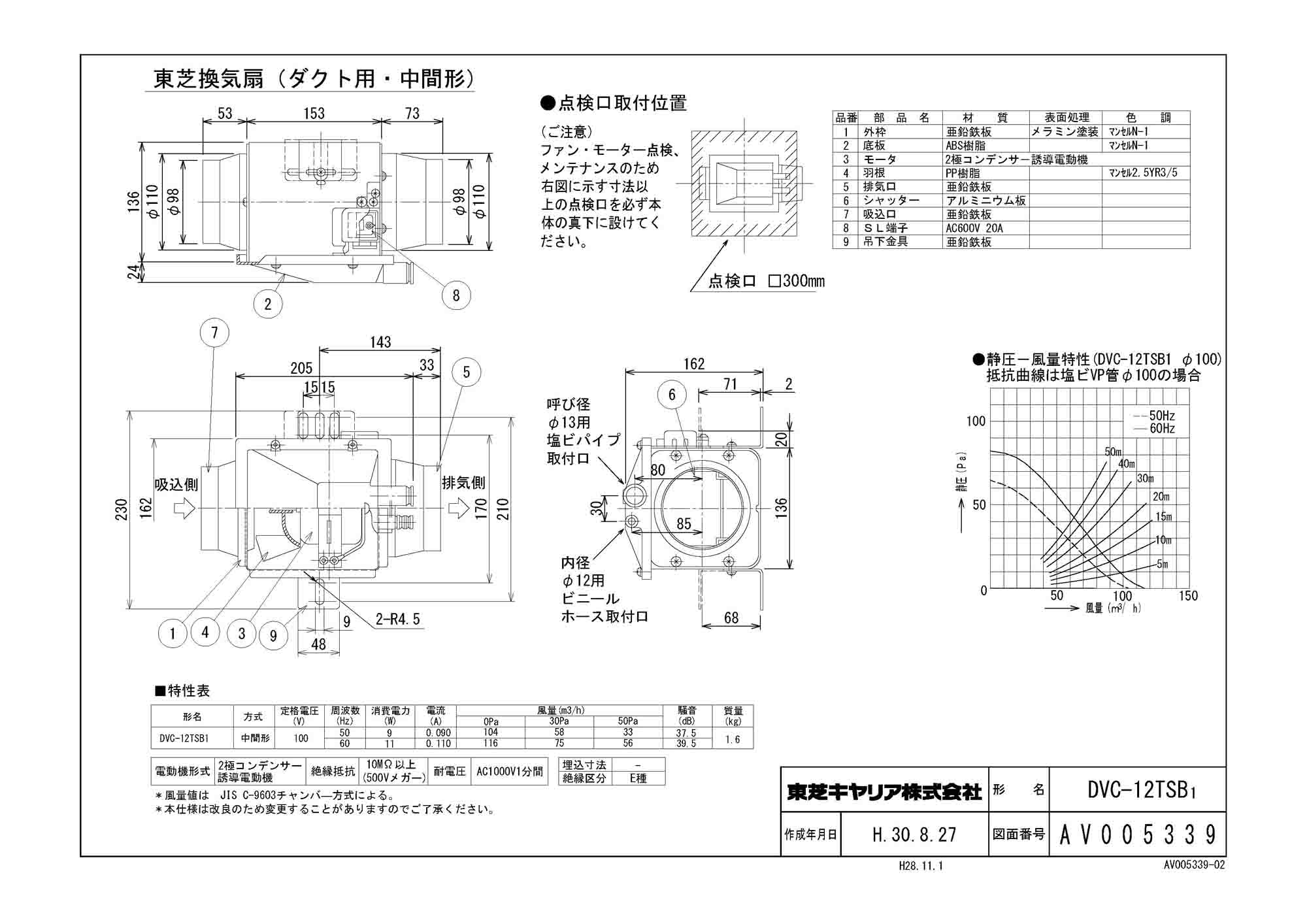 東芝 TOSHIBA ダクト用換気扇 DVC-18T1 - 1