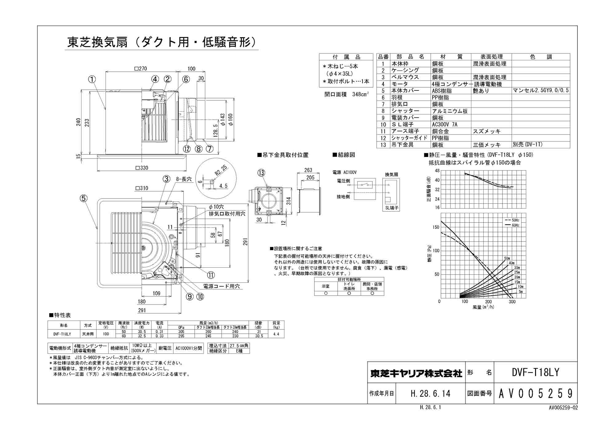 DVF-XT14Q DV-X14M 東芝 天井換気扇(φ100用、鋼板製、大風量形) - 1