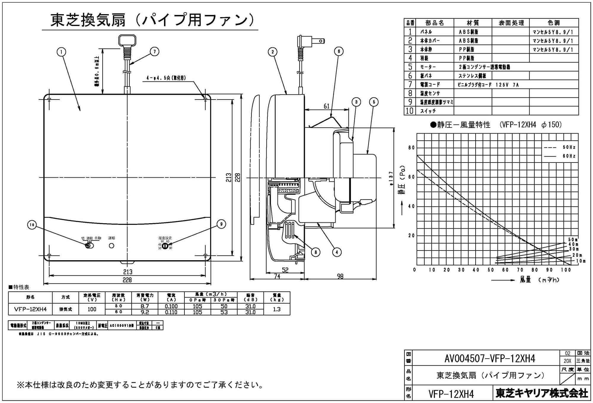 東芝 TOSHIBA 圧力形パイプ用ファン VFP-12XASD4 - 3