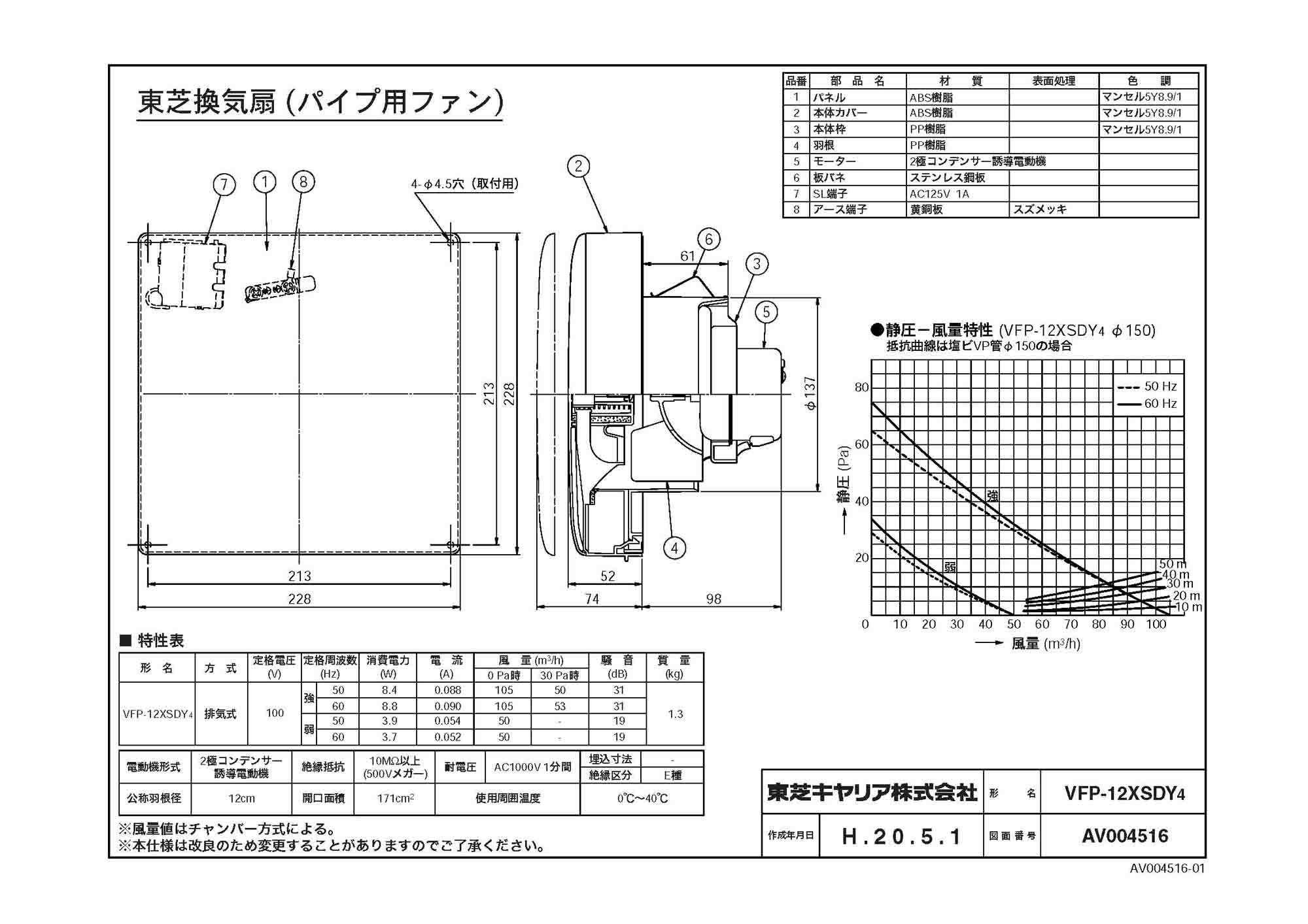 東芝 TOSHIBA 圧力形パイプ用ファン VFP-8GK4 - 4