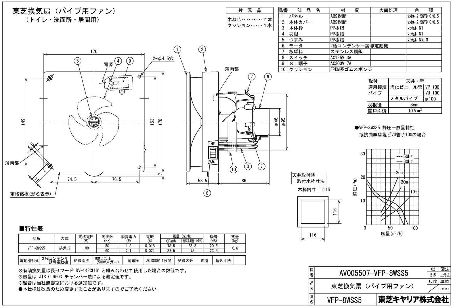 東芝 TOSHIBA 圧力形パイプ用ファン VFP-8XKS2 - 2