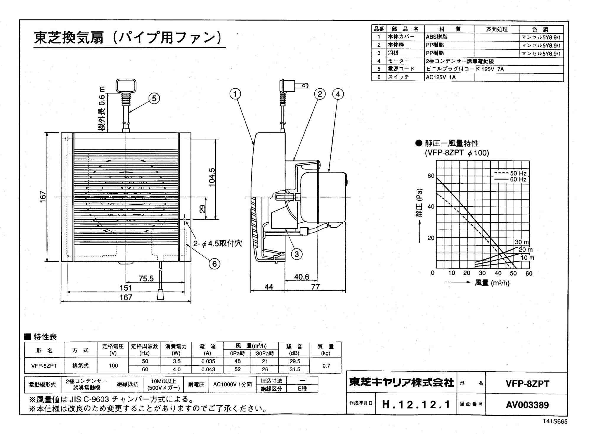東芝 TOSHIBA 圧力形パイプ用ファン VFP-8XK2