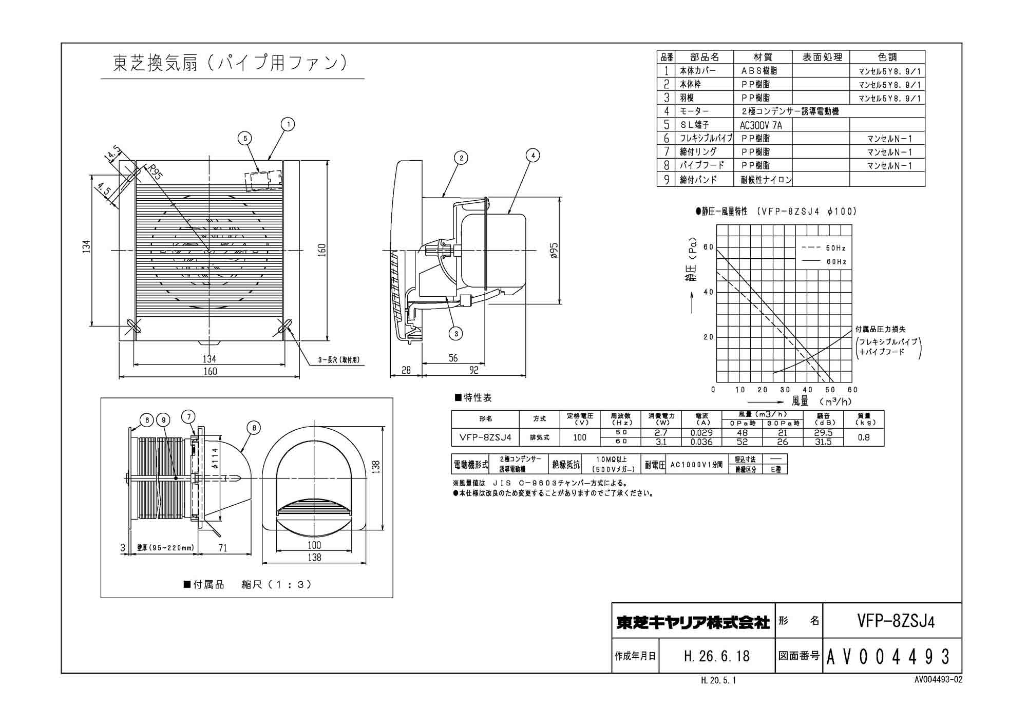 東芝 TOSHIBA 圧力形パイプ用ファン VFP-12XASD4 - 1