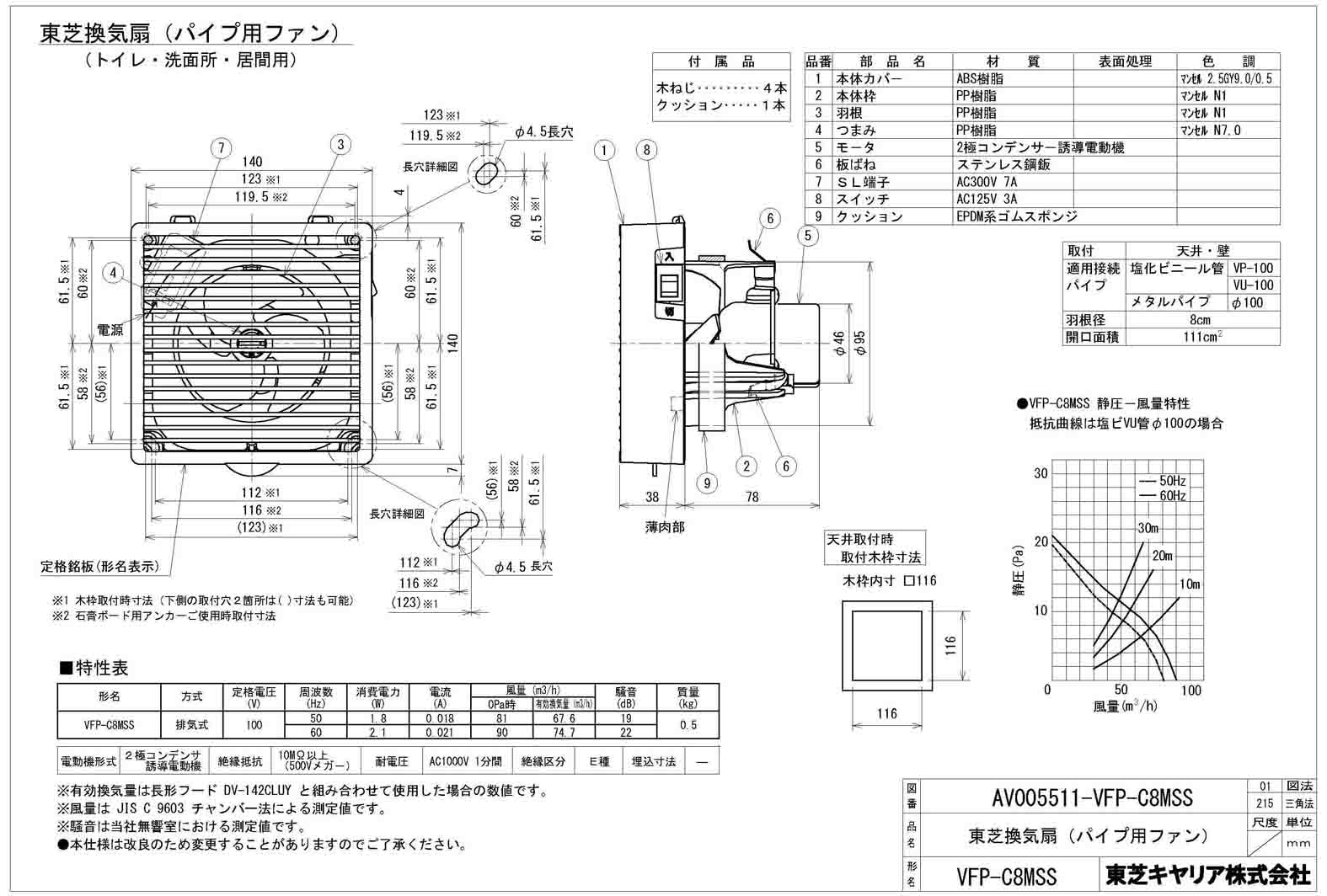 東芝 TOSHIBA 圧力形パイプ用ファン VFP-12XASD4 - 1