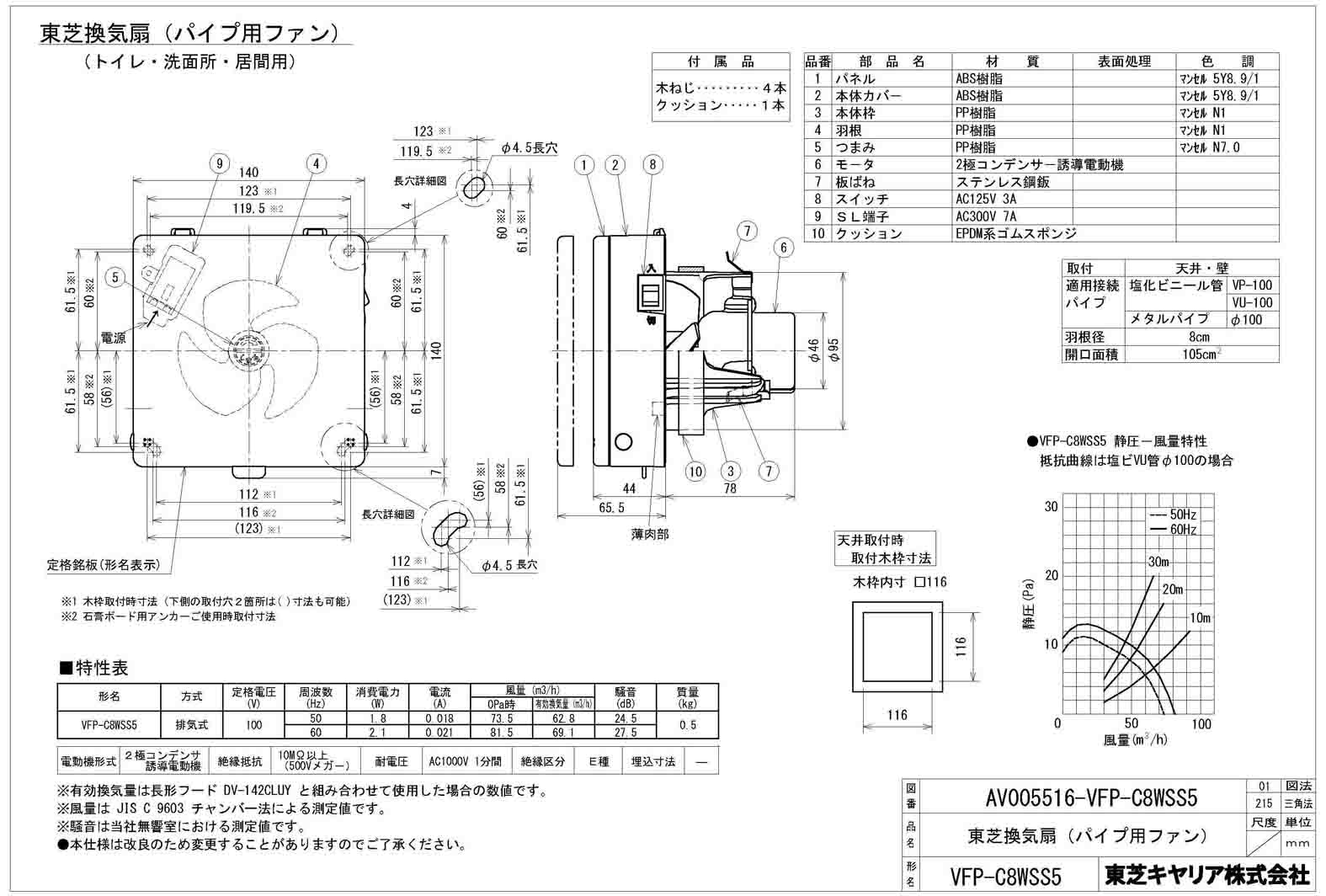 日本限定モデル】 VFP-8PXKSD 東芝 パイプ用ファン 風量形