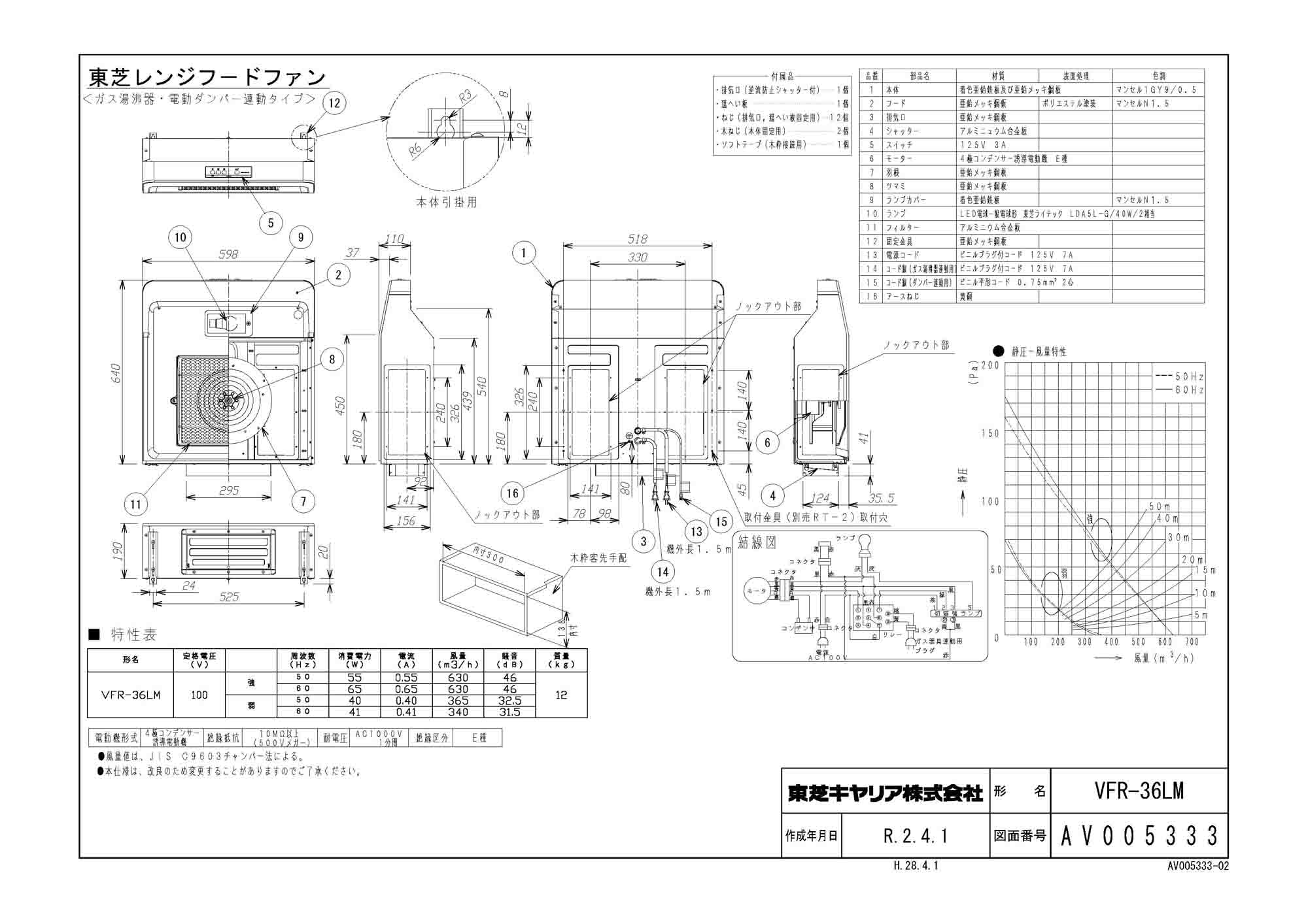 レンジフードファン 東芝 換気扇 VFR-74LJPA(K) 深形 - 1