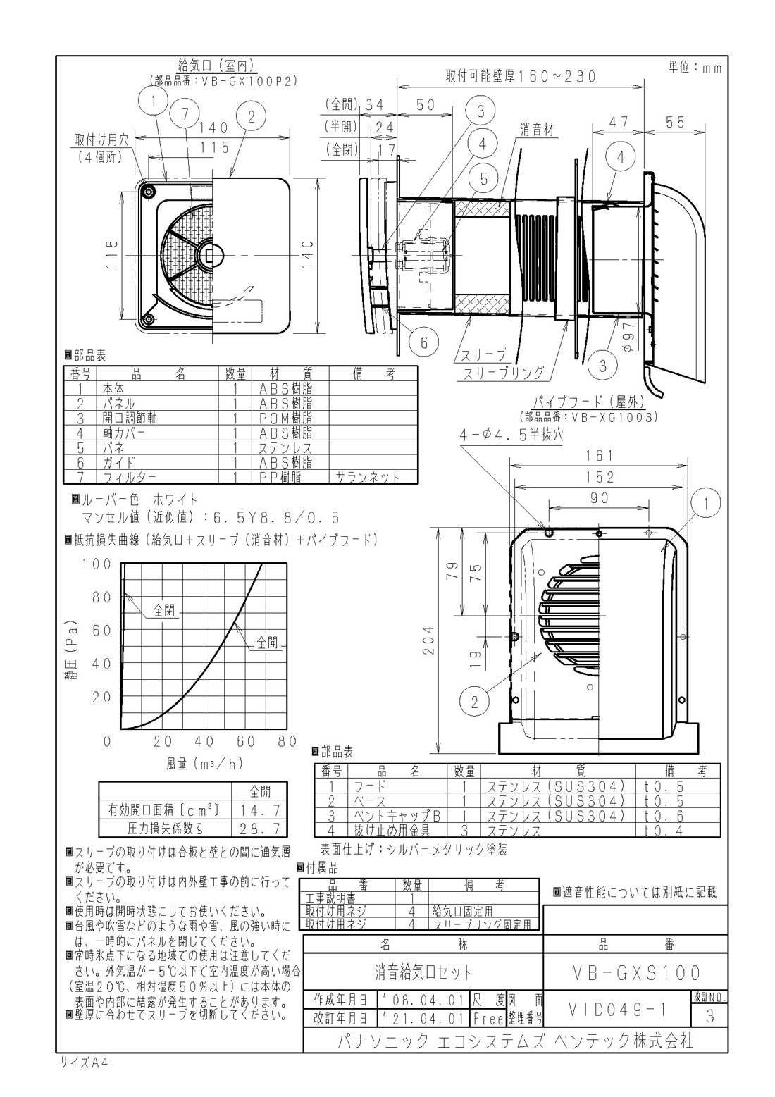 冷暖房・空調ファンΦ100mm ×２個  消音器×２個  脱臭フィルター×1個